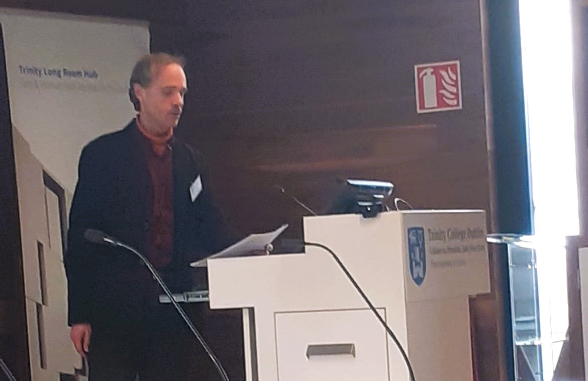 Dr. Thomas Wilks presenting at Trinity College