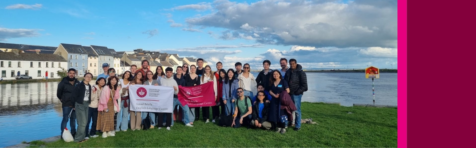 Students attending the ELC programme standing in Galway City's long walk. 
