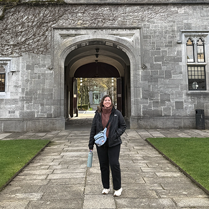 student pictured at the quadrangle at the university of galway
