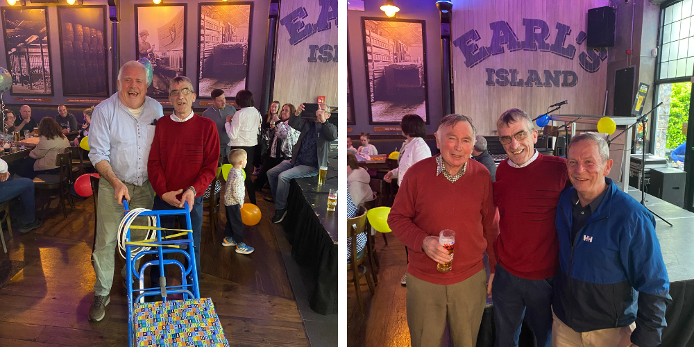 Collage of photos from Anthony Faherty's Retirement Party 2026
