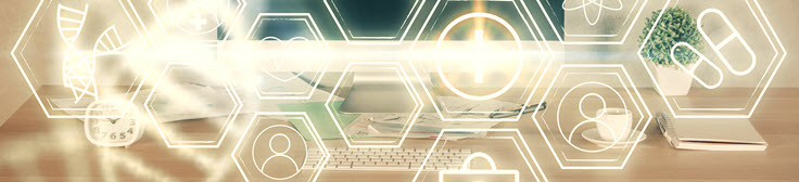 a laptop with a series of overlaid technology pictures