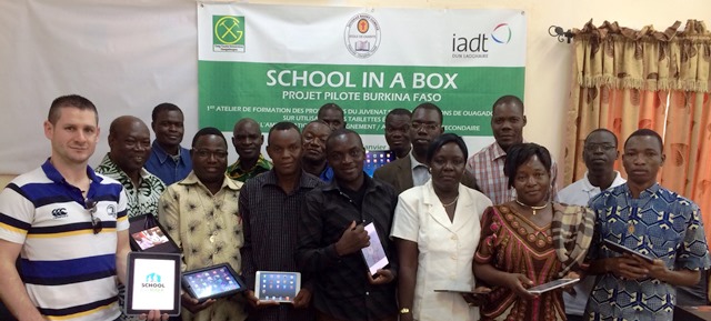 Seán Ó Grádaigh with teachers on the 'School in a Box' training course