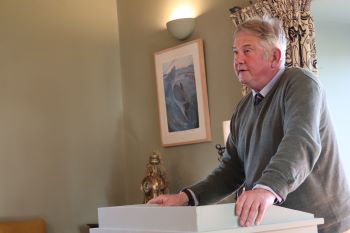 Dr Kieran O'Conor at launch of festschrift in honour of John Waddell, Claregalway Castle, 9-04-2025