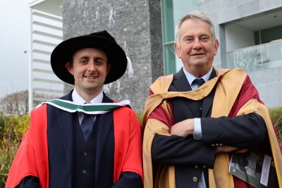 Dr Daniel Curley and Supervisor Dr Kieran O'Conor at graduation 4-04-2022