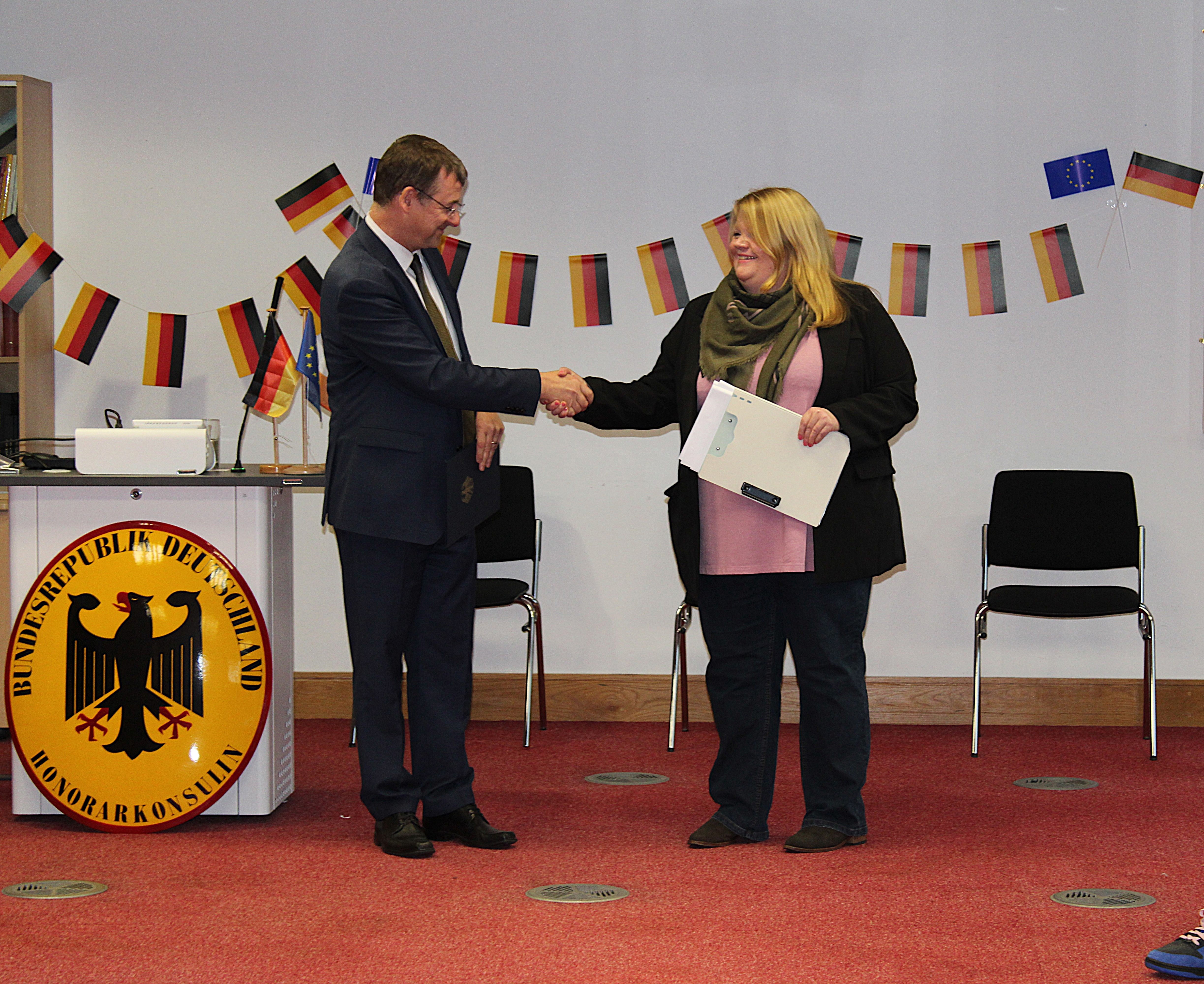 Dr Tina-Karen Pusse with German Ambassador David Gill