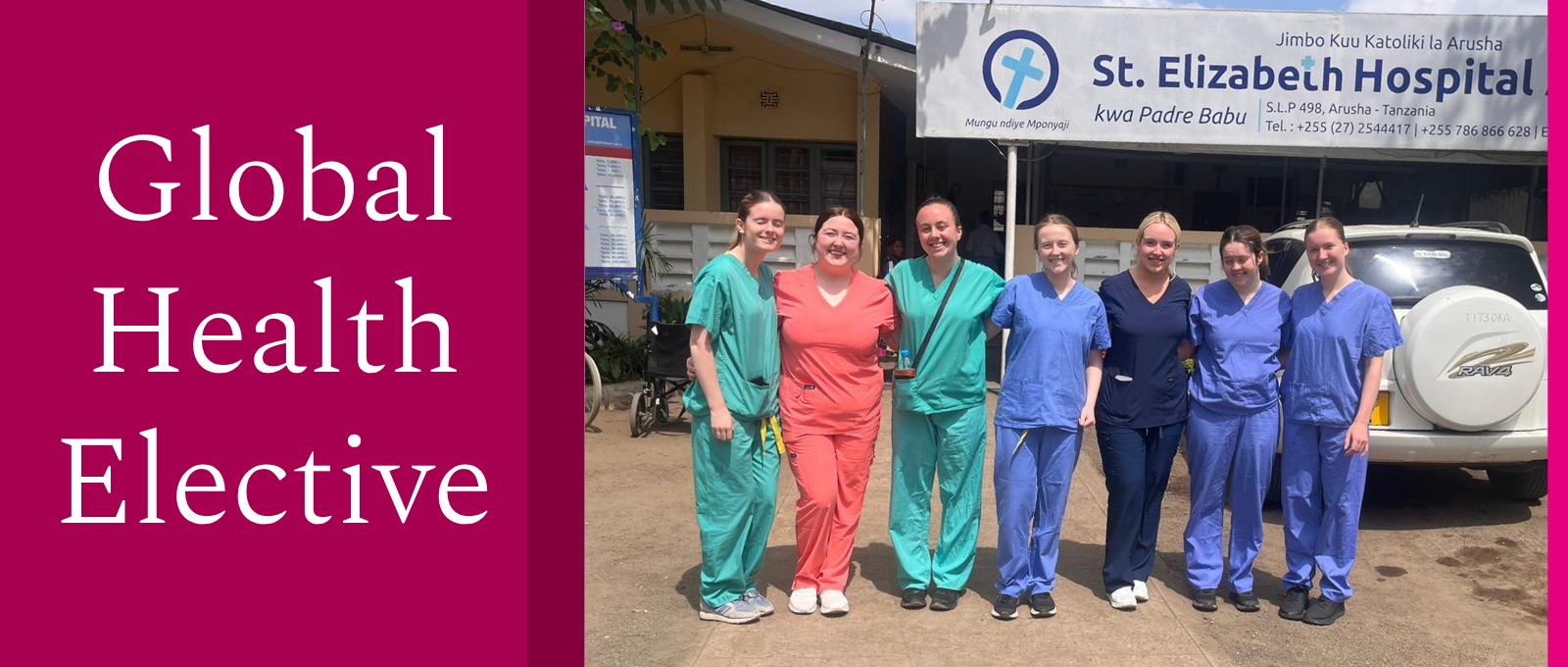 nursing students posing in front of hospital in Kenya