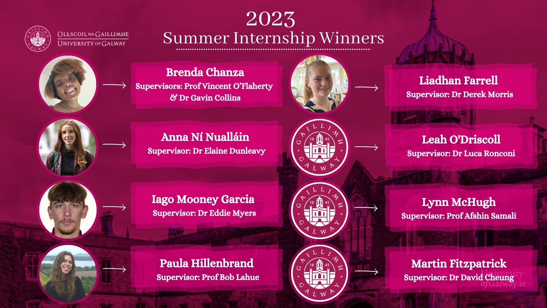 2023 Summer Internships Winners University of Galway