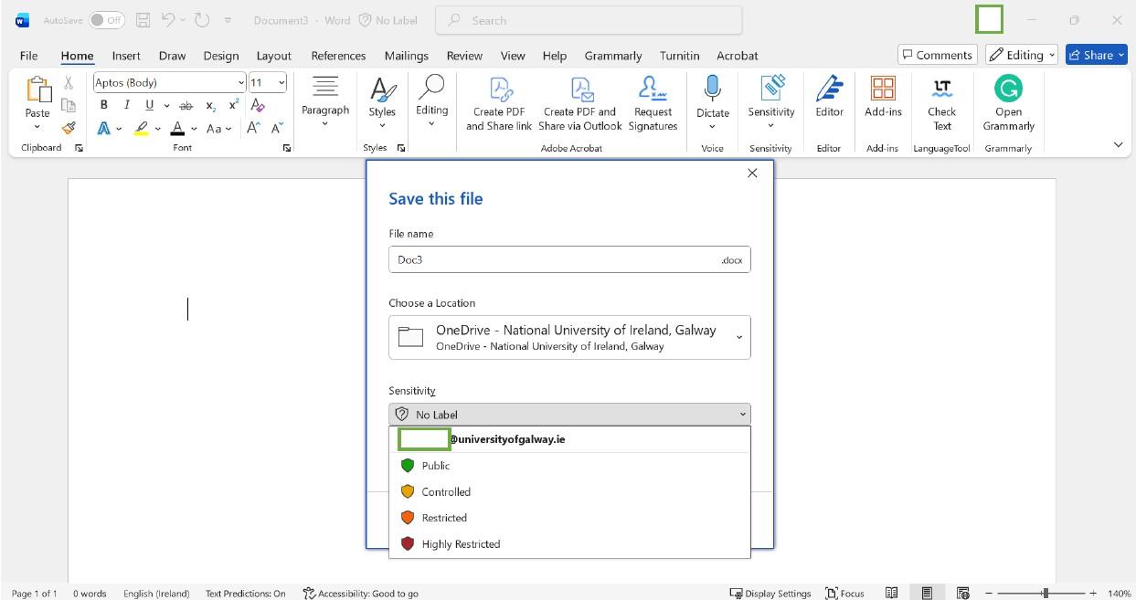 Example of data classification in a Word doc