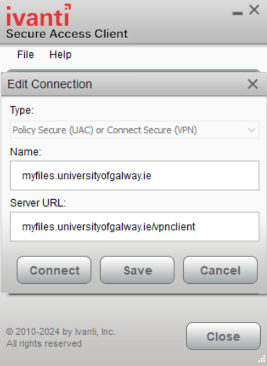 Ivanti VPN Client Connection Information