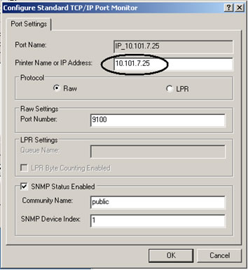 IP Address of Printer University of