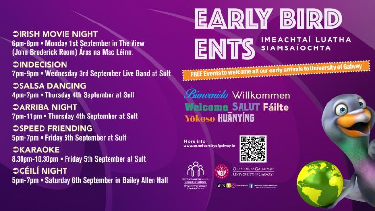 Poster of upcoming SU organised events for orientation