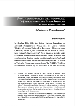 PhD Researcher Salvador Leyva Publishes New Article on Short-term enforced disappearances