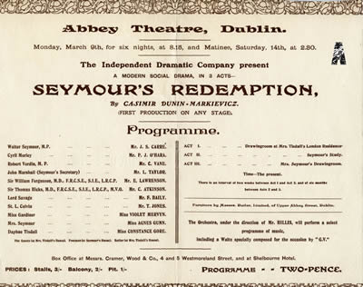1908 Seymours Redemption Casimir Dunin Markievicz Programme