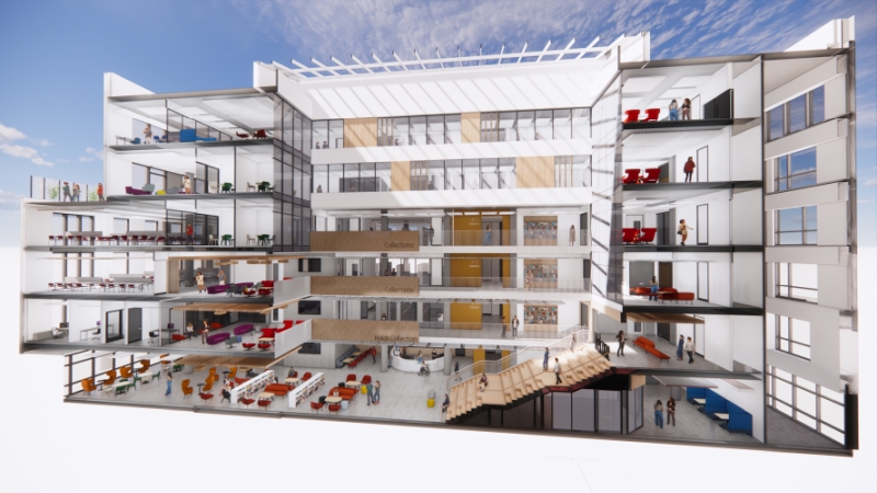 A cross section image of the new library under construction