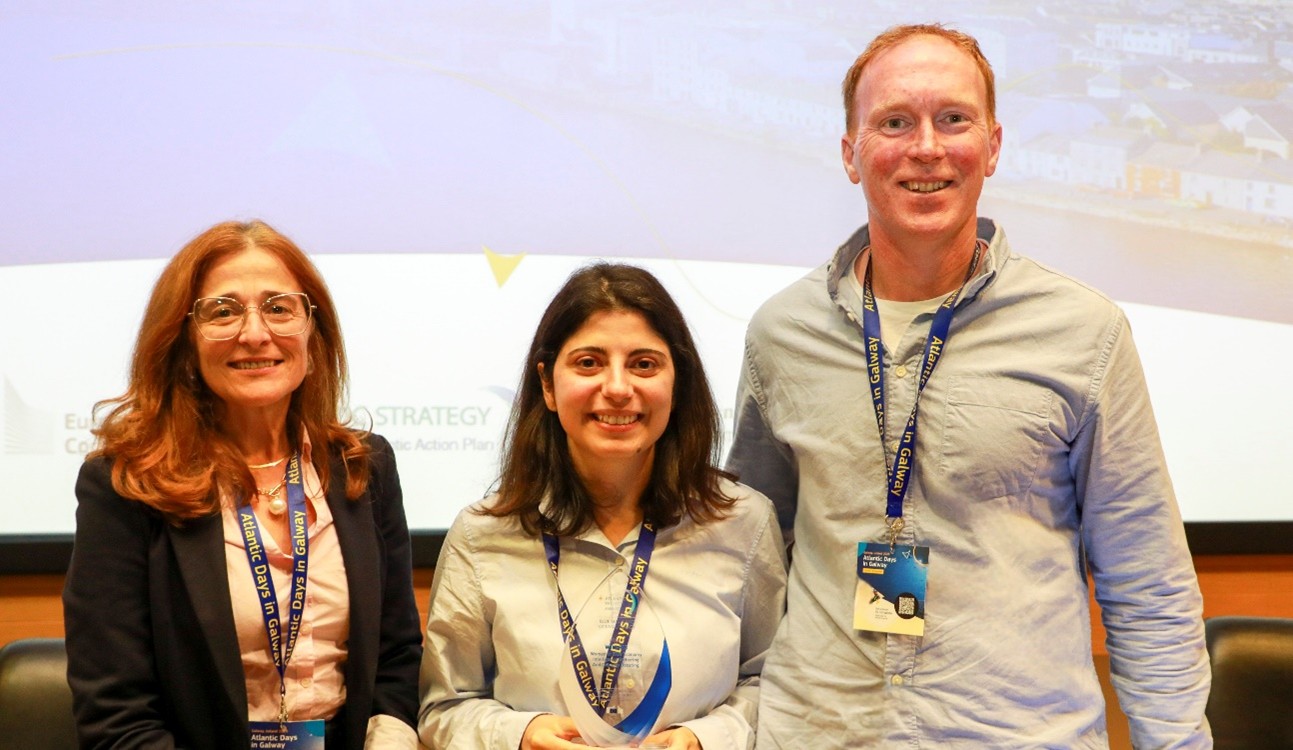 Pictured at the award ceremony are members of the WIN-BIG consortium Elisabete da Costa (BlueBio Alliance) and Hasmik Grigoryan and Stephen Hynes (SEMRU)