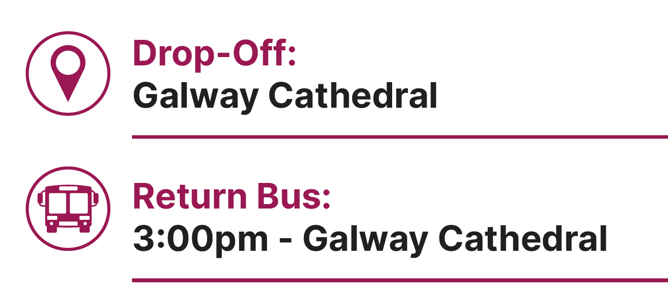 an image stating the drop off and collection point for open day is the Galway Cathedral