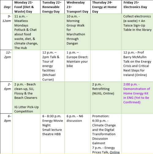 energy week timetable