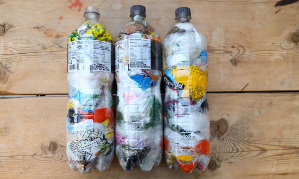 bottles filled with plastic