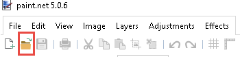Paint.net Ribbon with File Open option highlighted