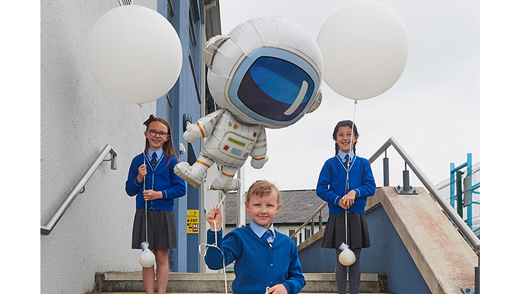 From left, pupils at Scoil Mhuire Oranmore who are taking part in NUI Galway led Space Ship Earth mi