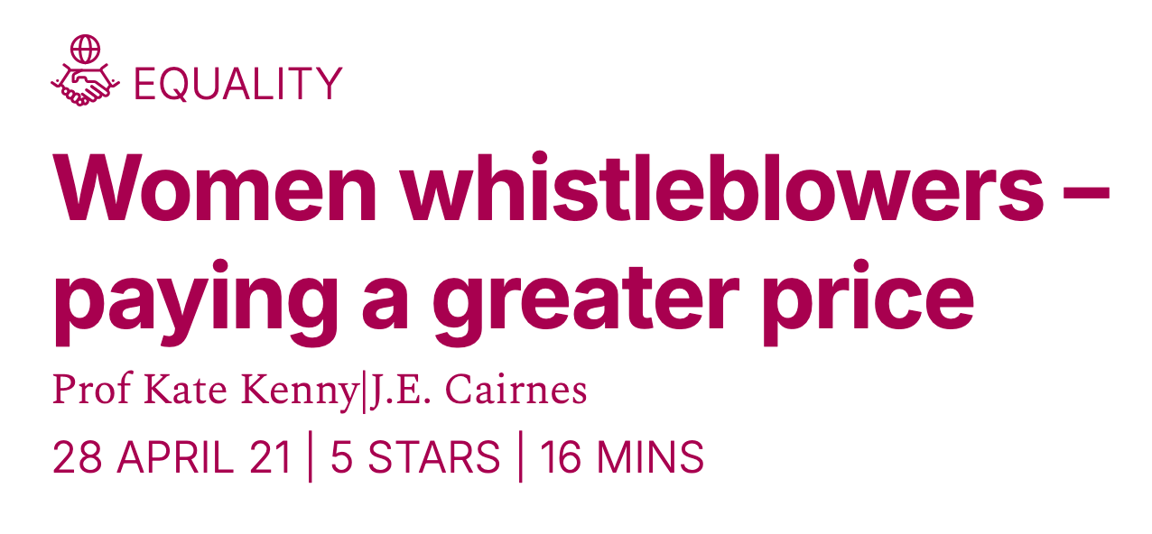 Women whistleblowers &ndash; paying a greater price